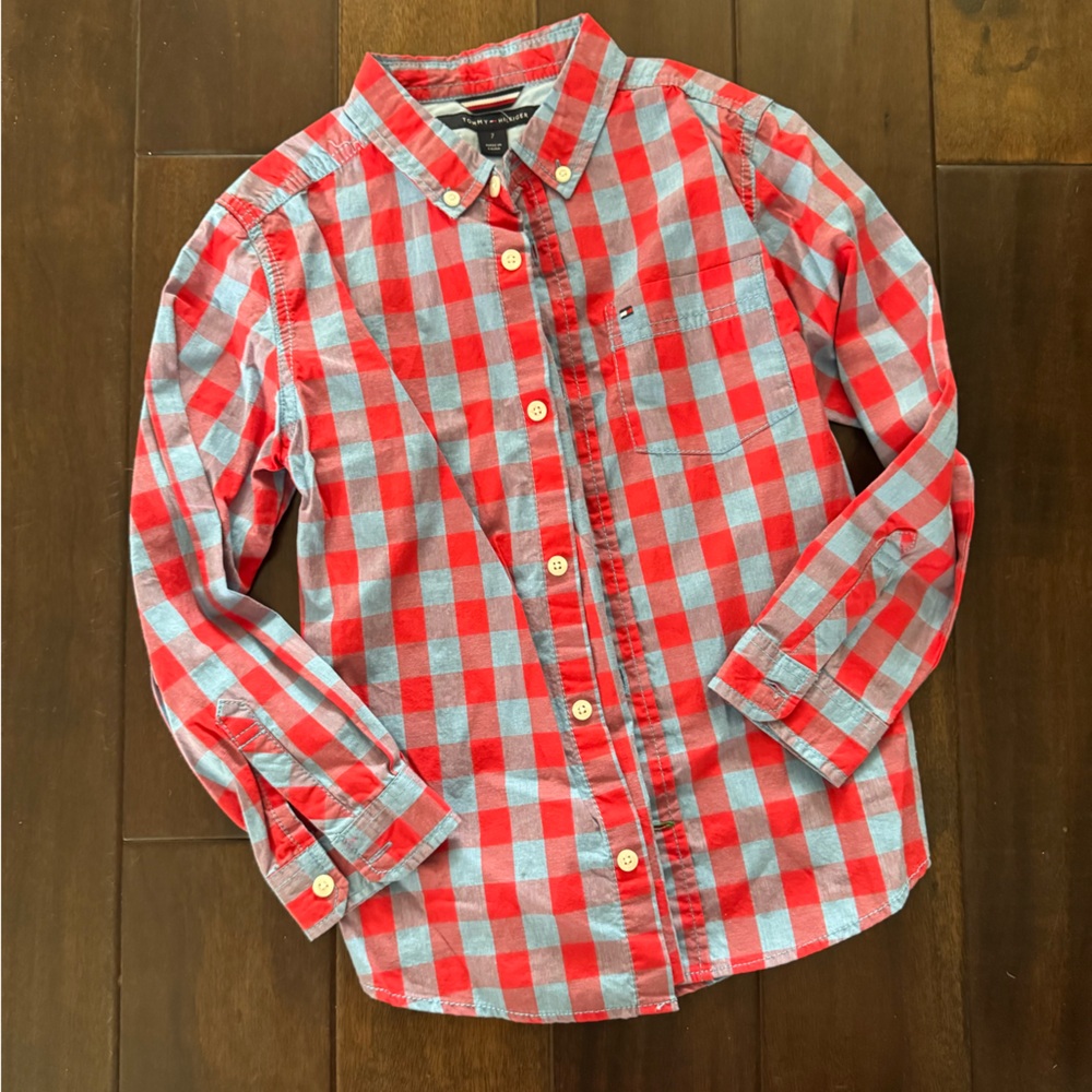 Tommy Hilfiger Red and Blue Plaid Shirt